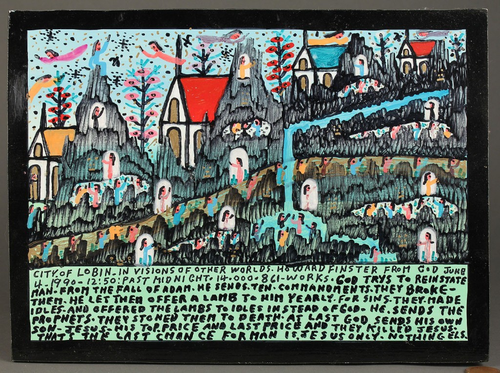 Lot 447: 2 Howard Finster works, plaque and carved angel fi