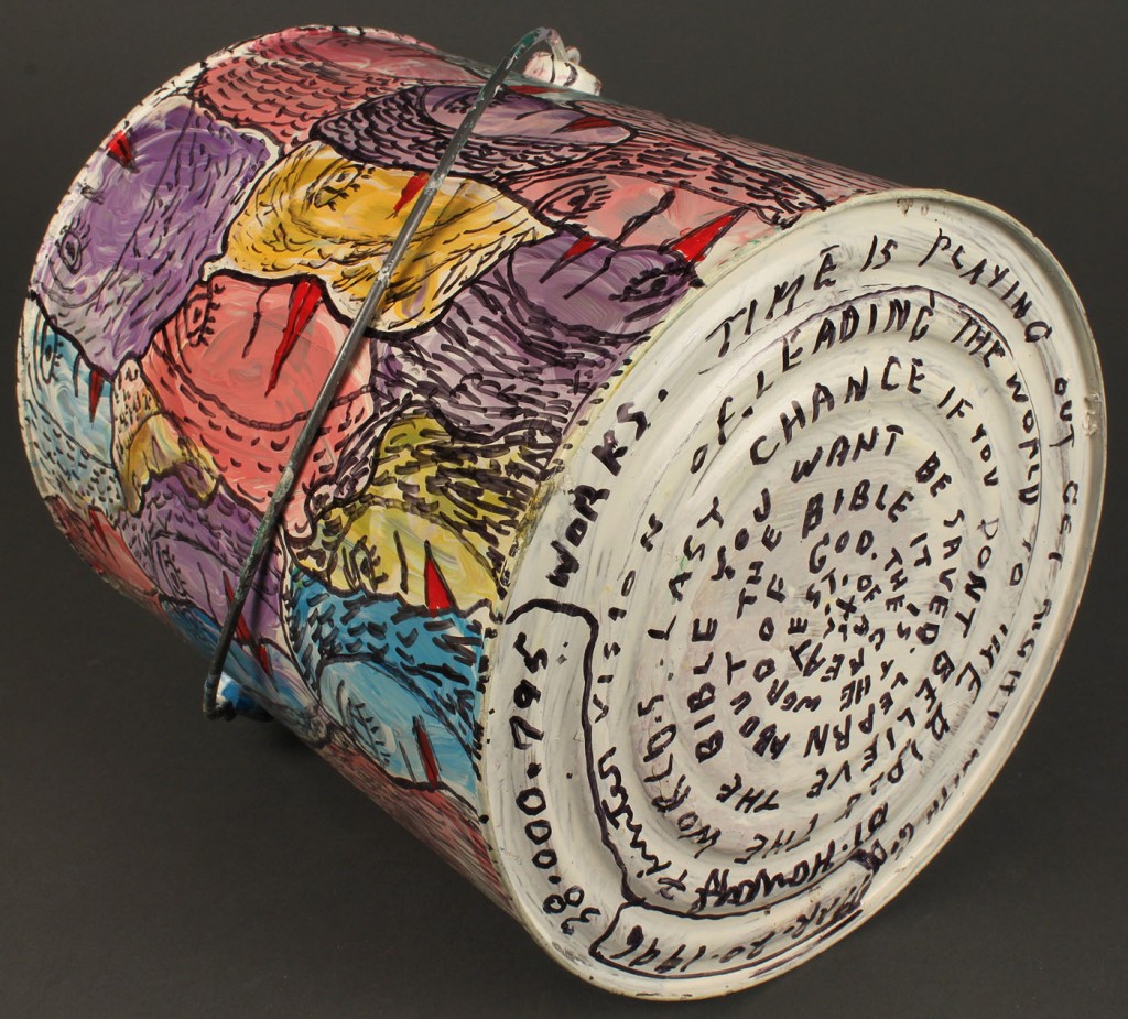 Lot 450: 4 Howard Finster Items: paint can and wood blocks