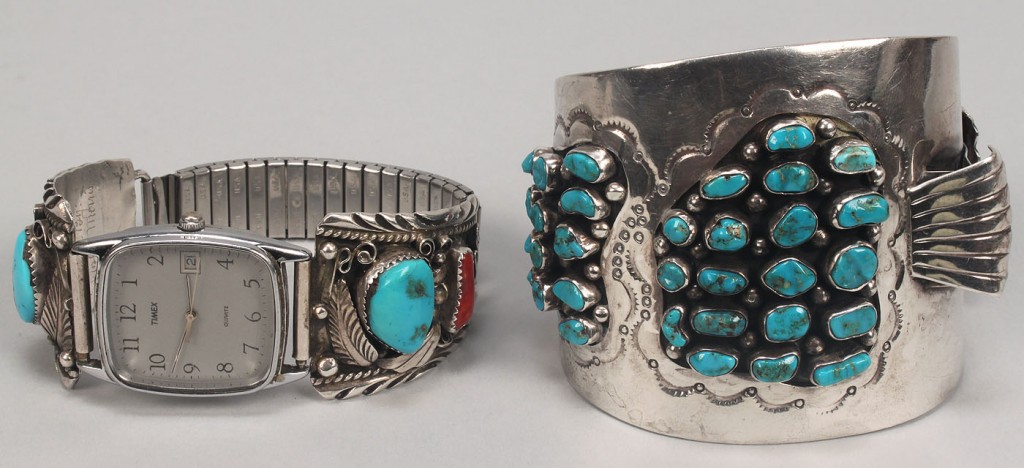 Lot 477: 2 Southwestern Silver & Turquoise Jewelry Items