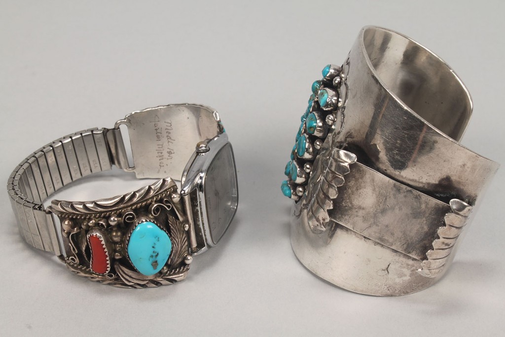 Lot 477: 2 Southwestern Silver & Turquoise Jewelry Items
