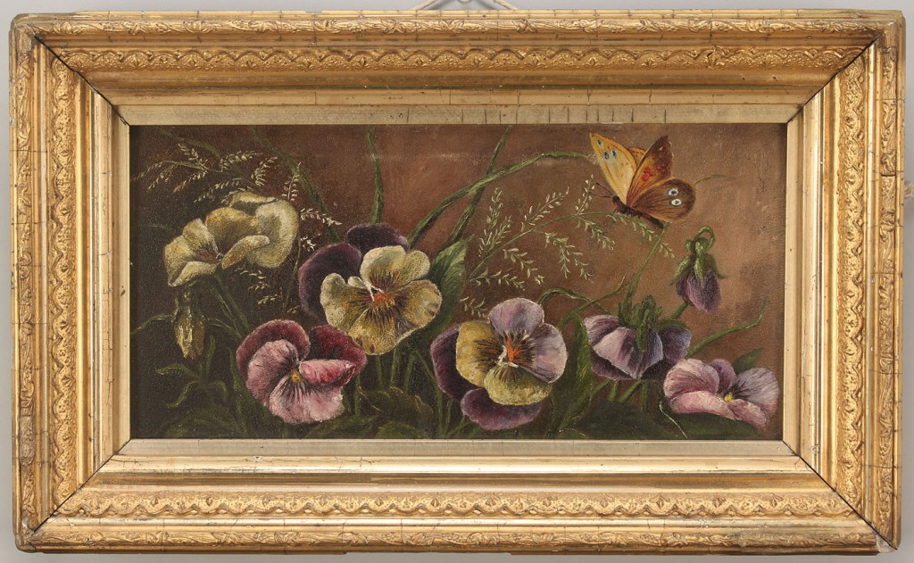 Lot 479: Pansies & Butterflies oil and Silhouette interior