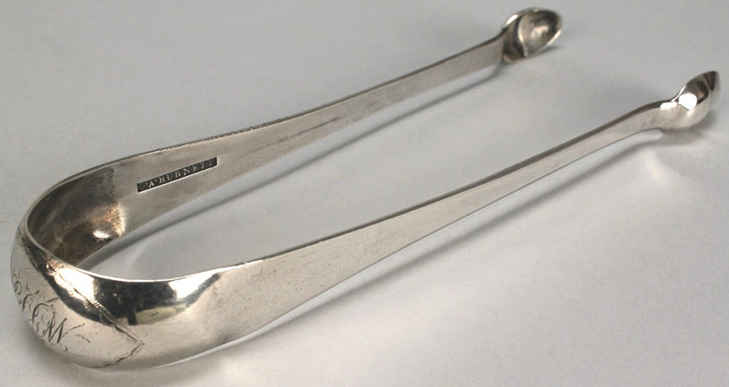 Lot 47: Coin silver tongs by C.A. Burnett of Alexandria, V