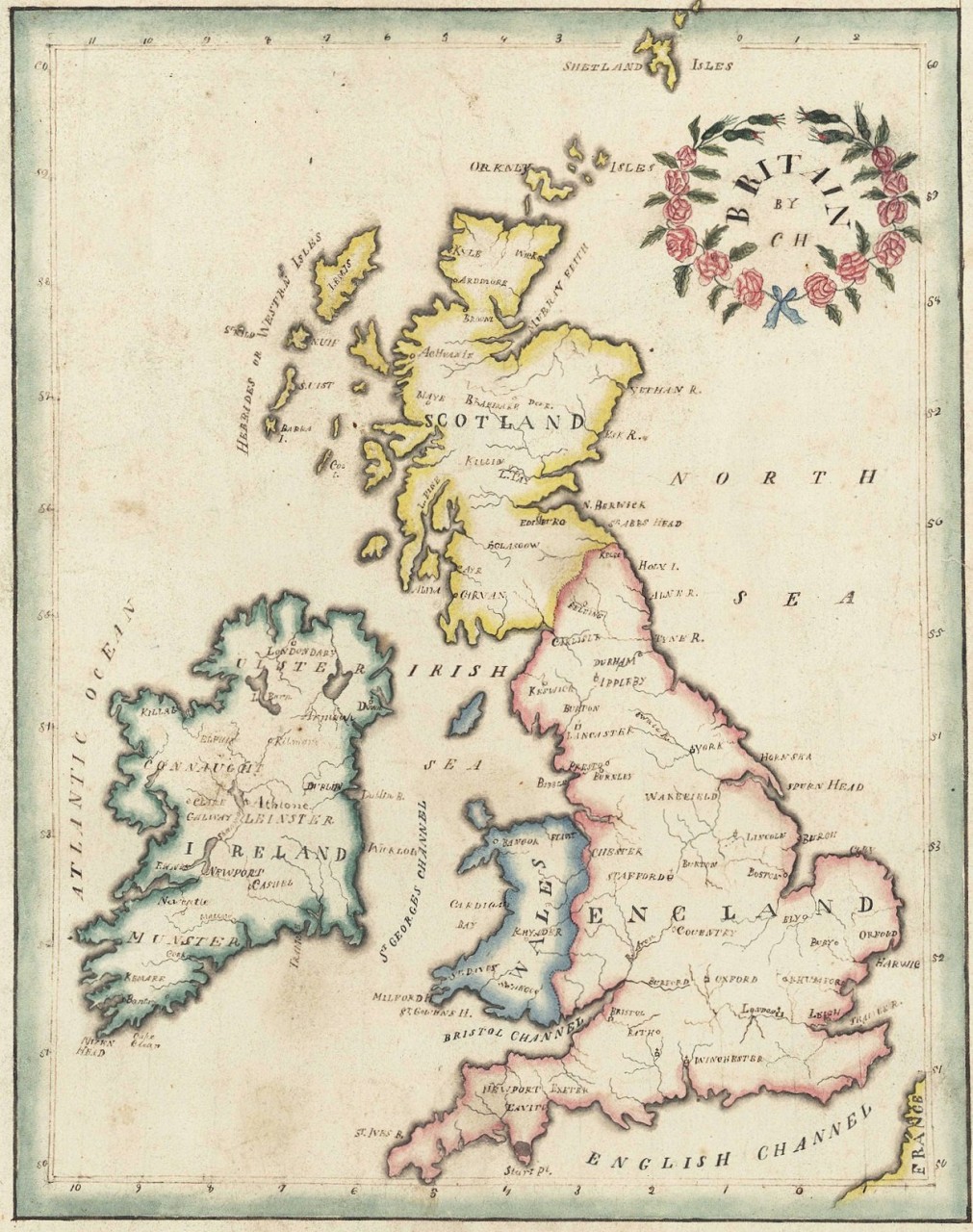 Lot 497: 19th c. Schoolgirl map of British Isles
