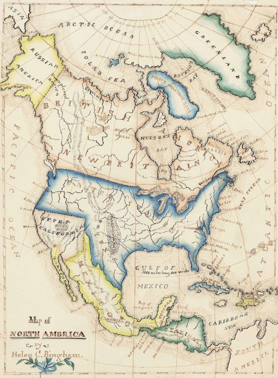 Lot 498: 19th c. Schoolgirl map of N. America