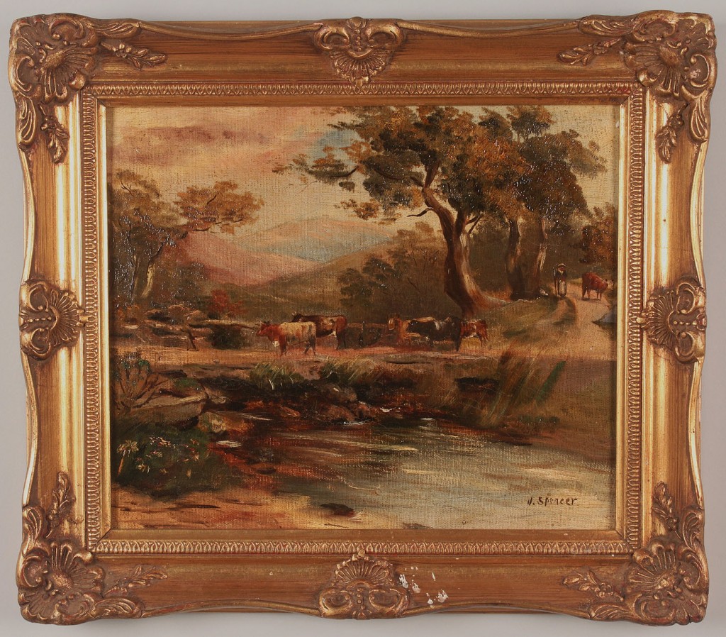Lot 524: J. Spencer oil on canvas landscape, North Wales