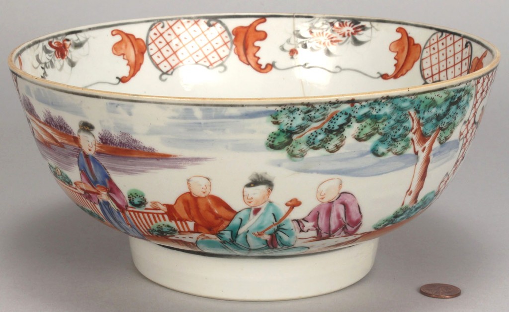 Lot 530: 2 Chinese export Famille Rose punch bowls