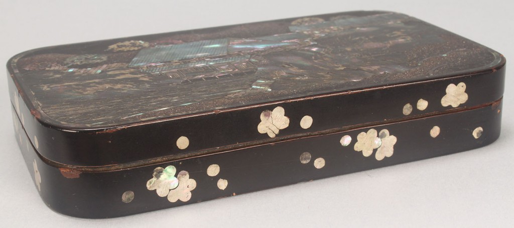 Lot 532: Asian soapstone seal & inlaid mother-of-pearl box