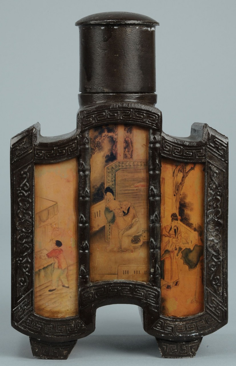 Lot 535: Chinese tea caddy, erotica themed