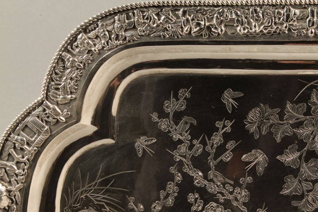 Lot 555: Chinese Export Silver Presentation Tray