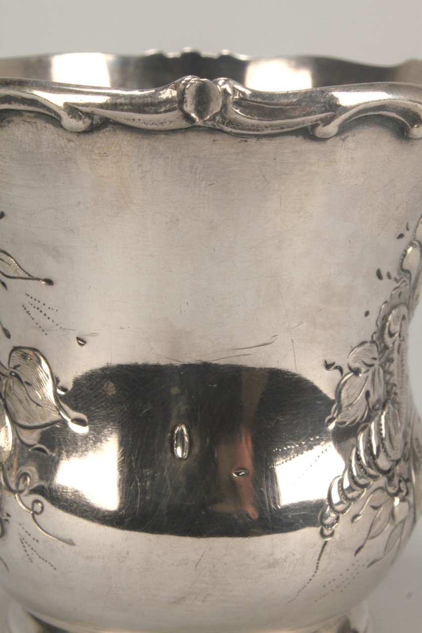 Lot 55: Coin silver cup, Nash. Female Academy to Mary Polk