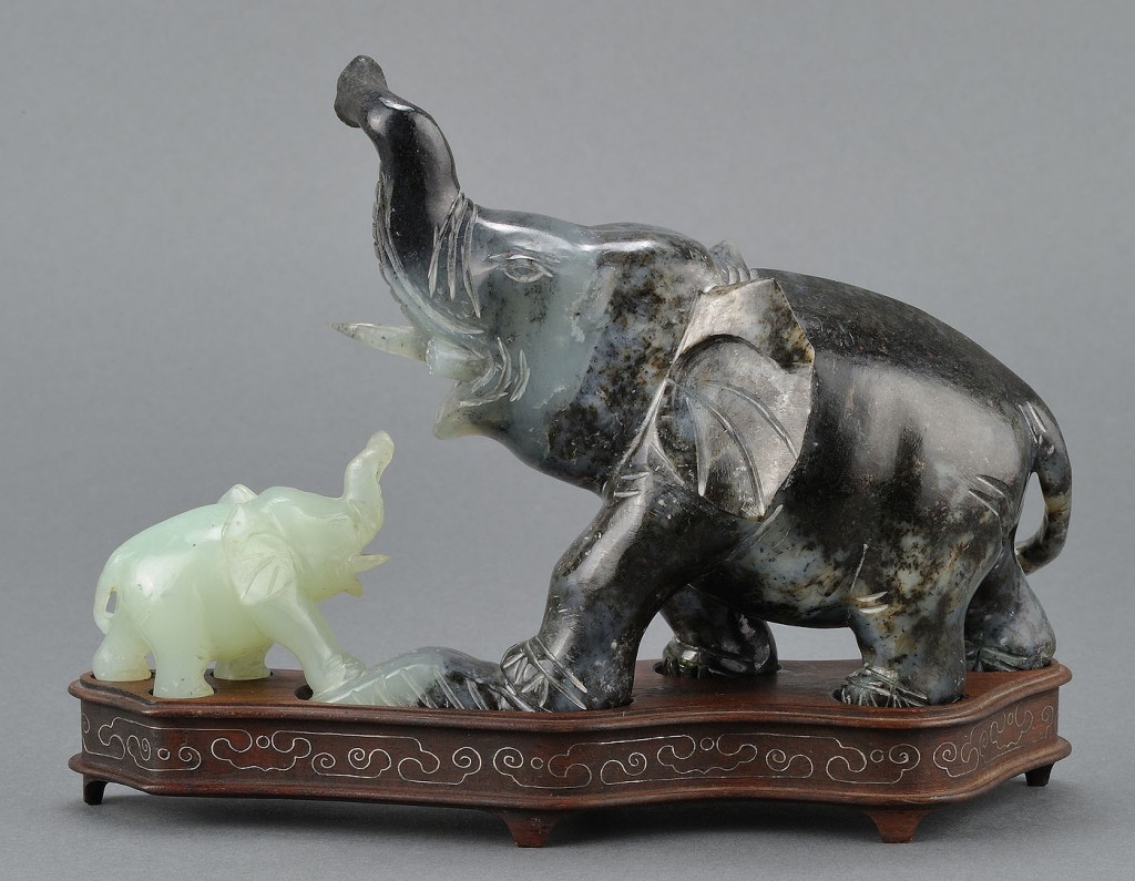 Lot 560: Chinese Carved Jade Figure of Elephants