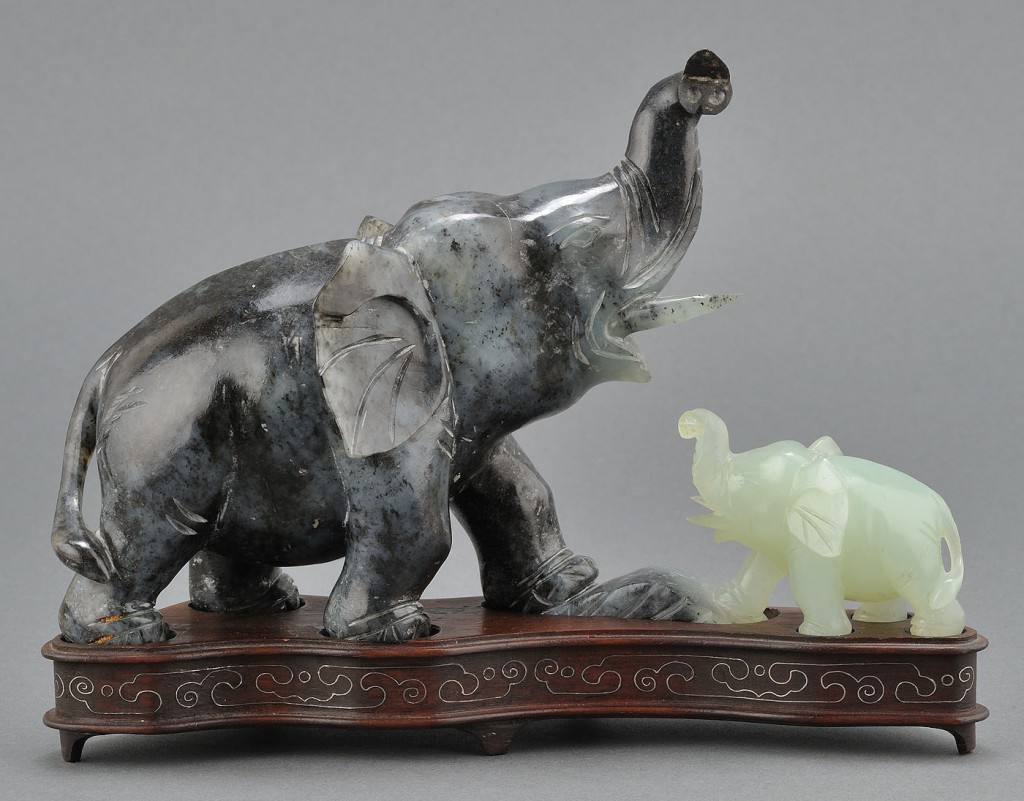 Lot 560: Chinese Carved Jade Figure of Elephants