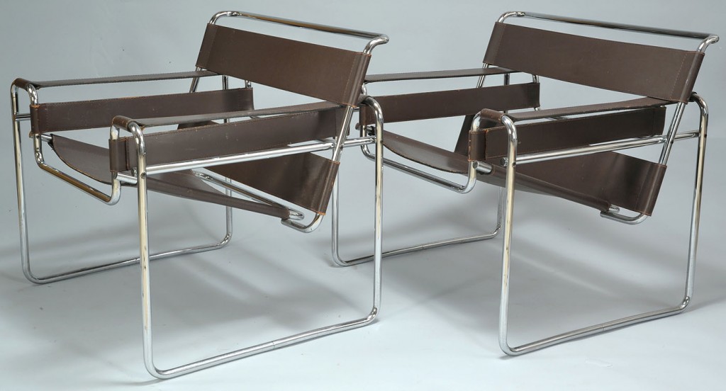 Lot 565: Pair of Marcel Breuer-inspired Wassily chairs