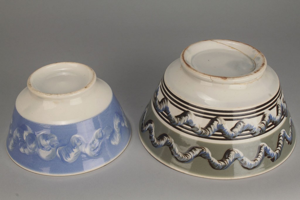 Lot 574: Two Mocha Ware Bowls with earthworm design, 19th c