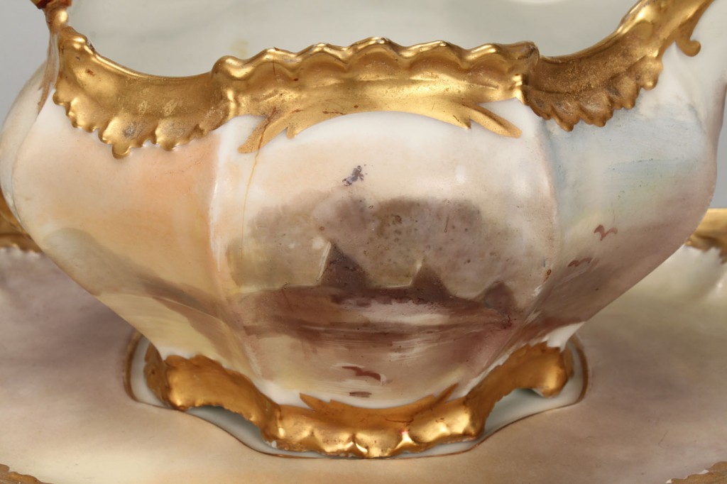 Lot 581: 15 pc. Limoges porcelain fish set, signed Muville