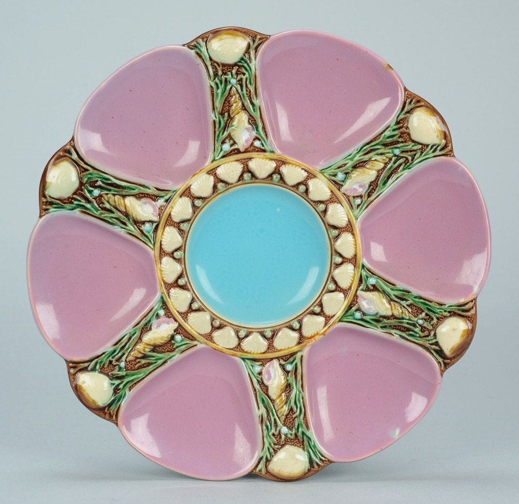 Lot 583: Minton pink Majolica oyster plate