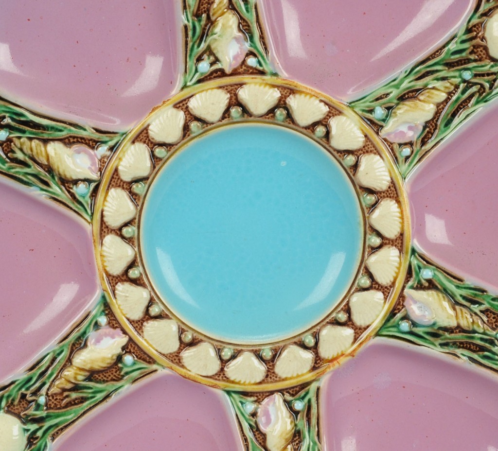 Lot 583: Minton pink Majolica oyster plate