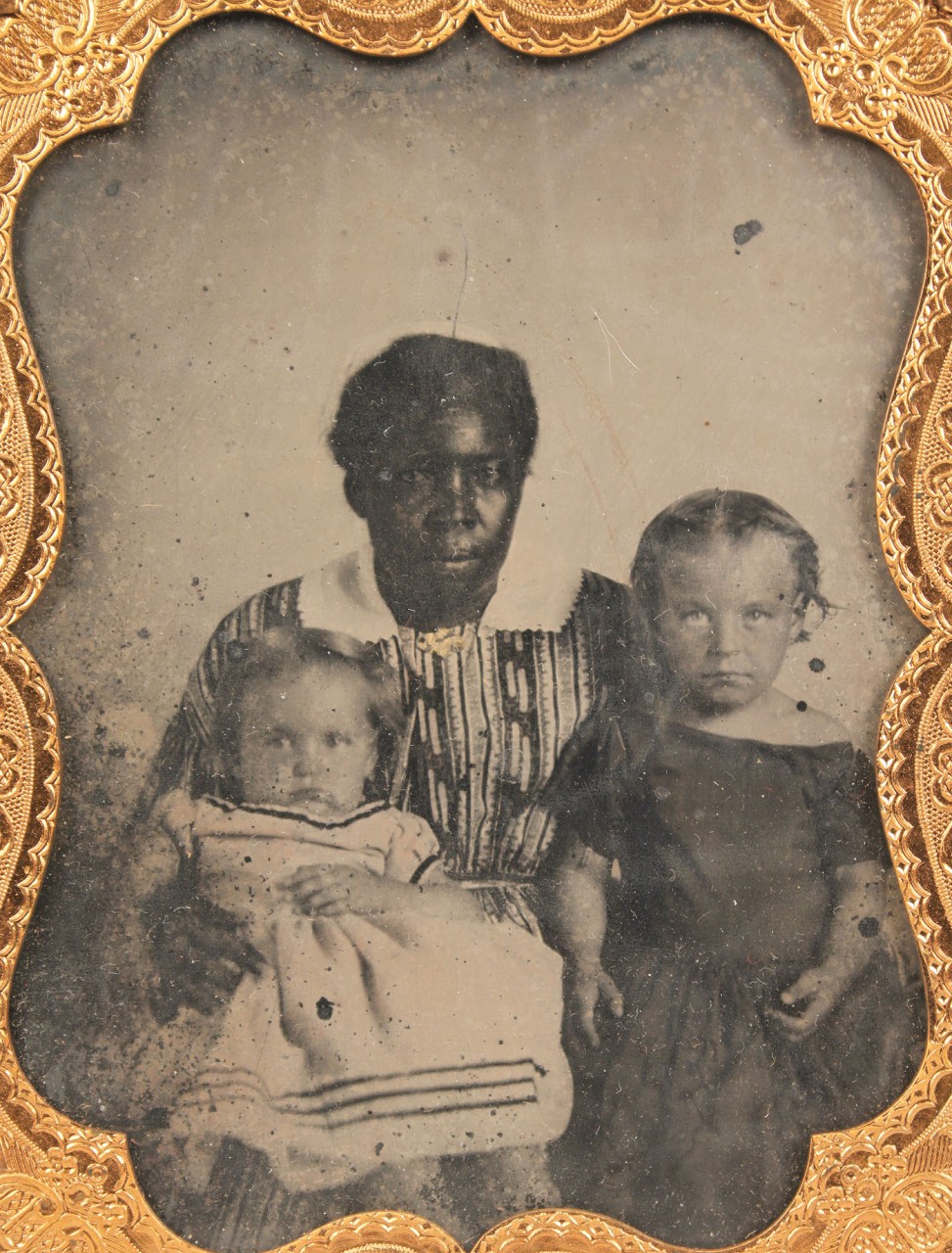 Lot 588: Cased Tintype of African American Mammy & Children