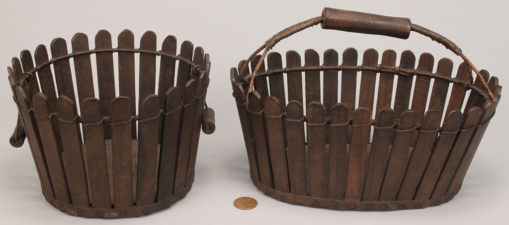 Lot 596: 2 Shaker slatted baskets, Oval and Round