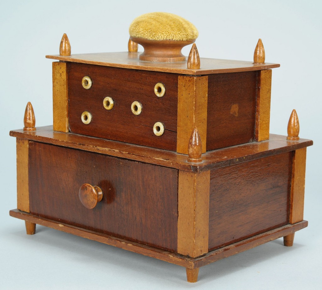 Lot 609: Shaker sewing box & wooden implements
