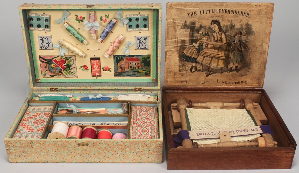 Lot 610: 2 Antique Embroidery Kits w/contents