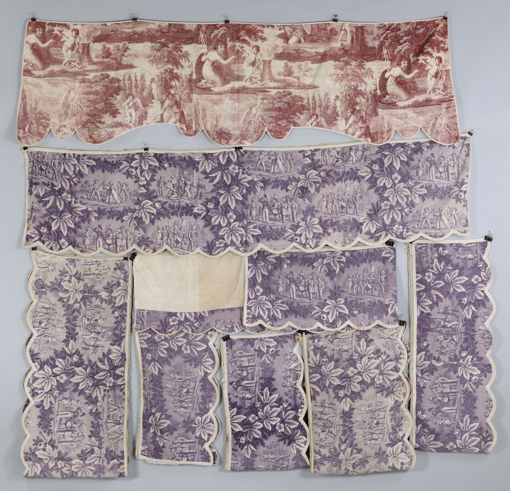Lot 615: Set of 18th c. Toile Bed Hangings or Valances
