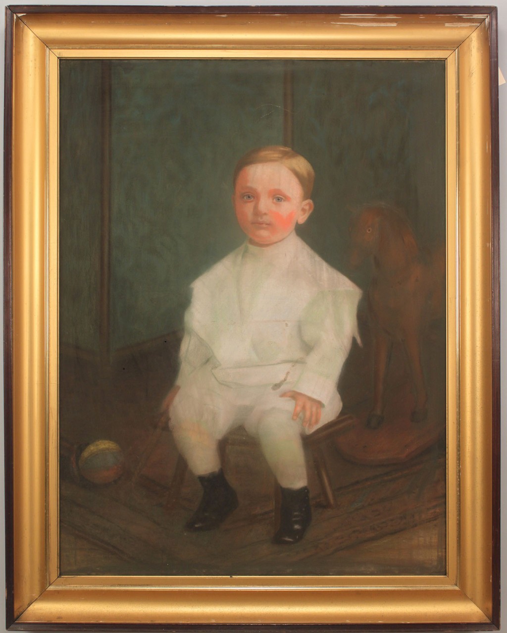 Lot 622: Victorian Pastel of Young Boy w/ Toys