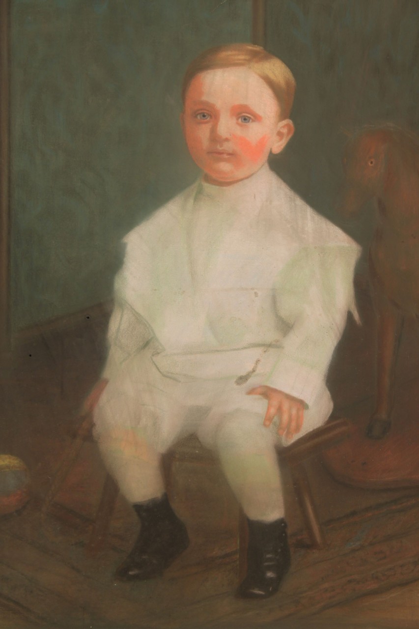 Lot 622: Victorian Pastel of Young Boy w/ Toys