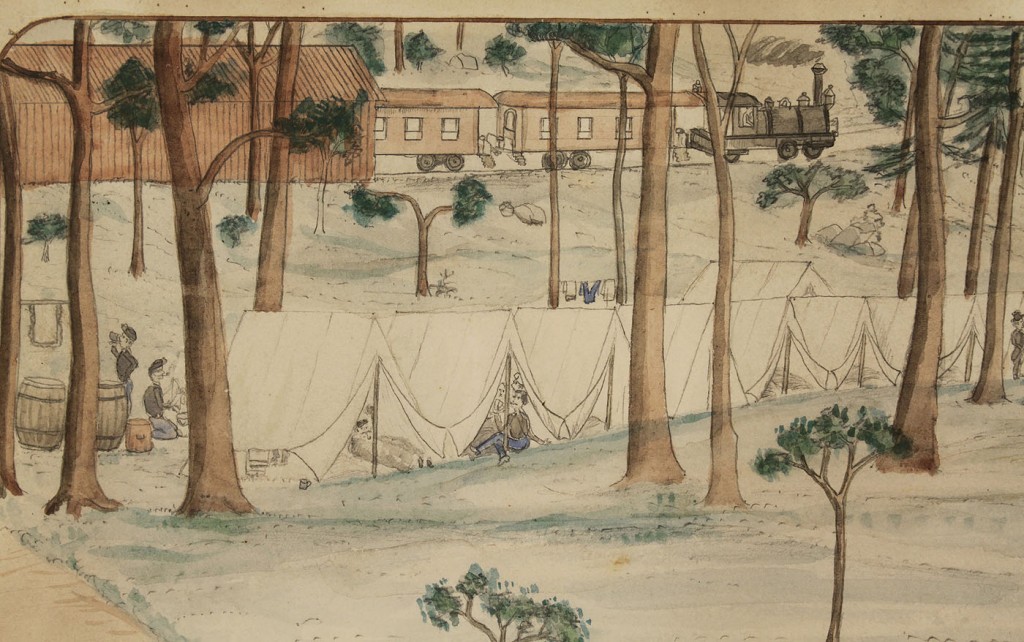 Lot 62: Drawing of a Civil War or Reconstruction Encampmen