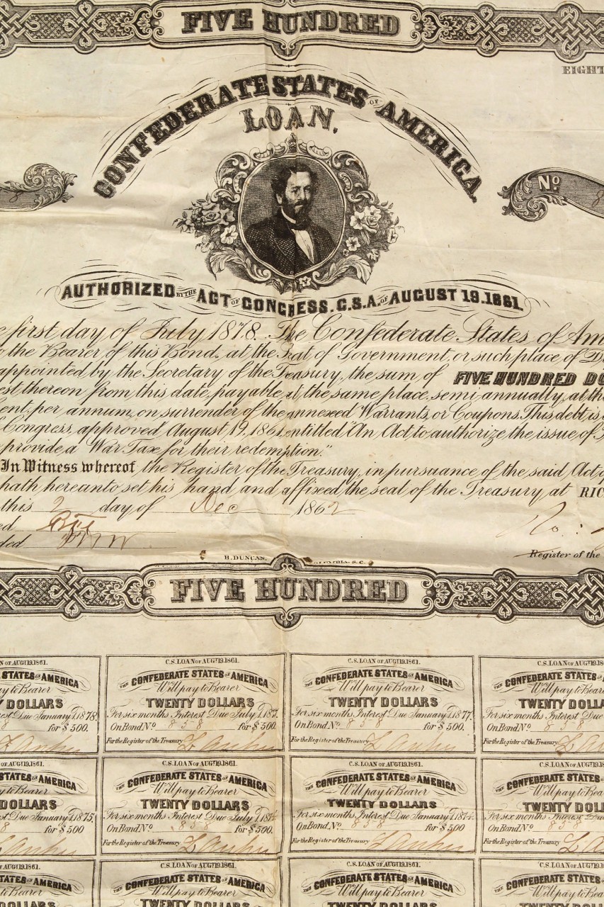 Lot 660: Six Confederate States of America $500 Bonds