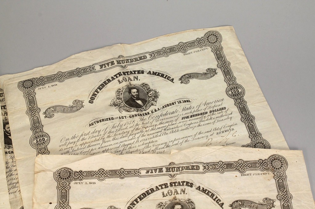 Lot 660: Six Confederate States of America $500 Bonds