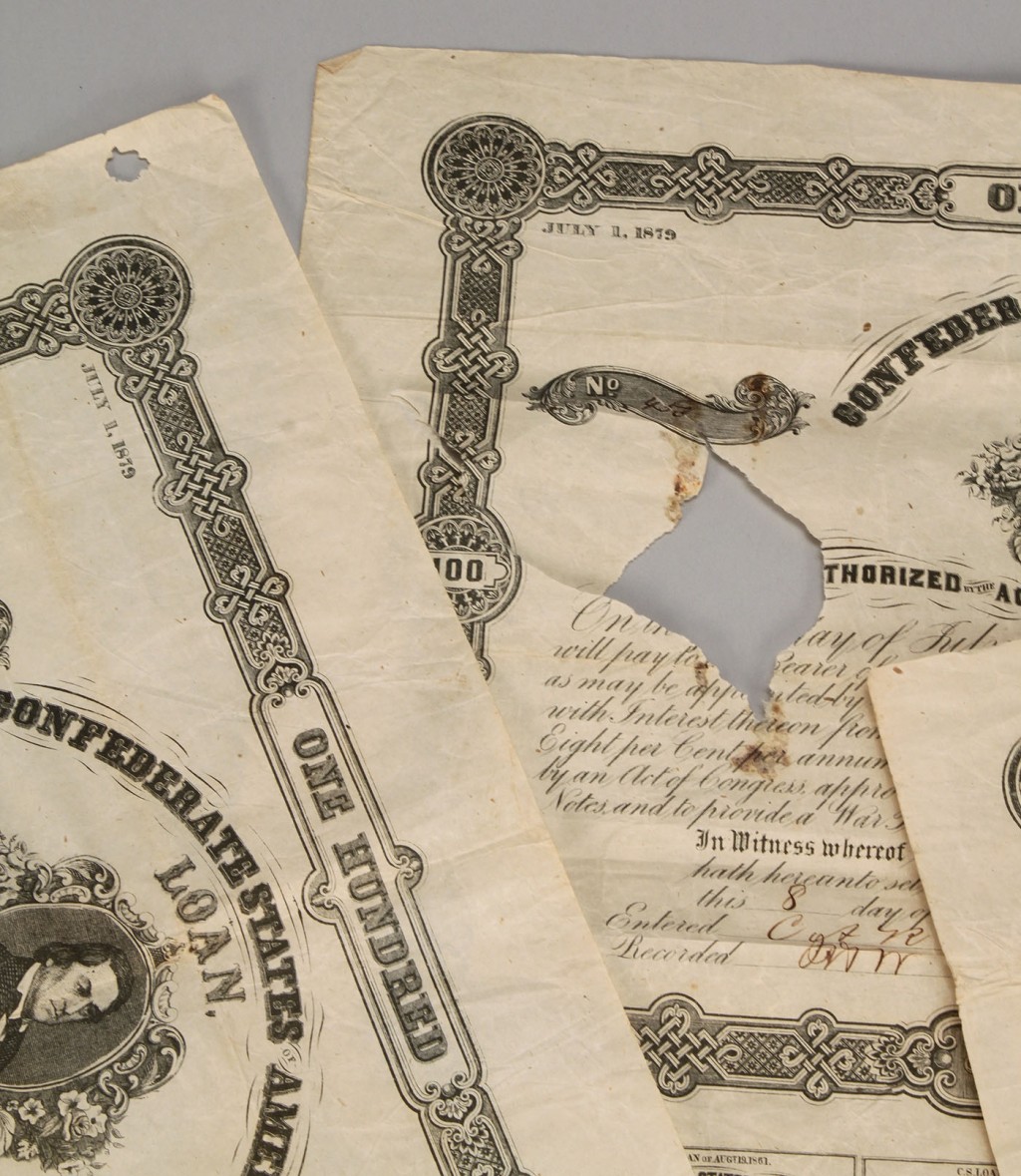 Lot 661: 6 Confederate Bonds $500 and $100