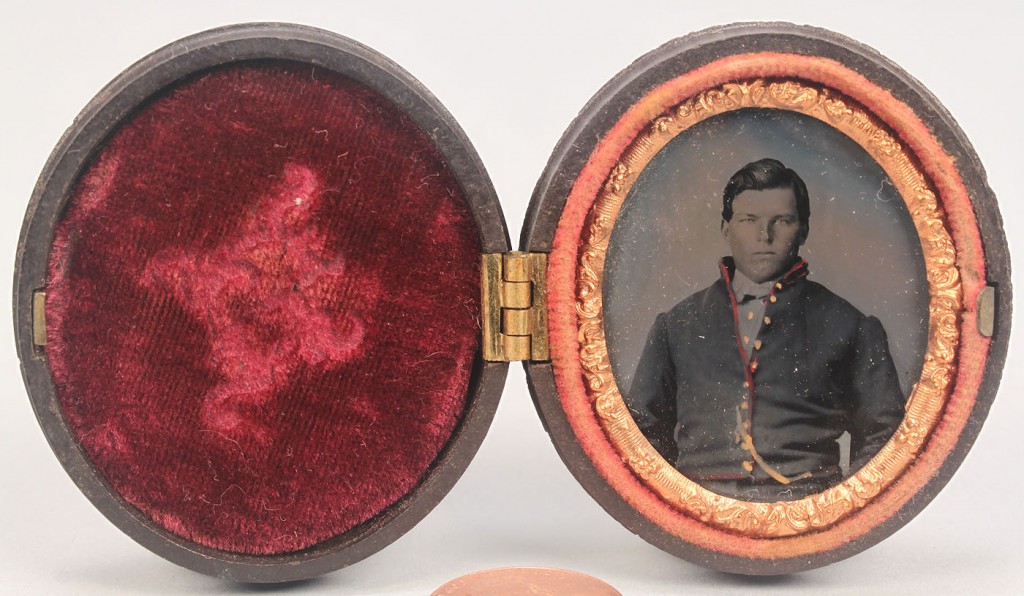 Lot 67: Union soldier tintype in oval gutta percha case