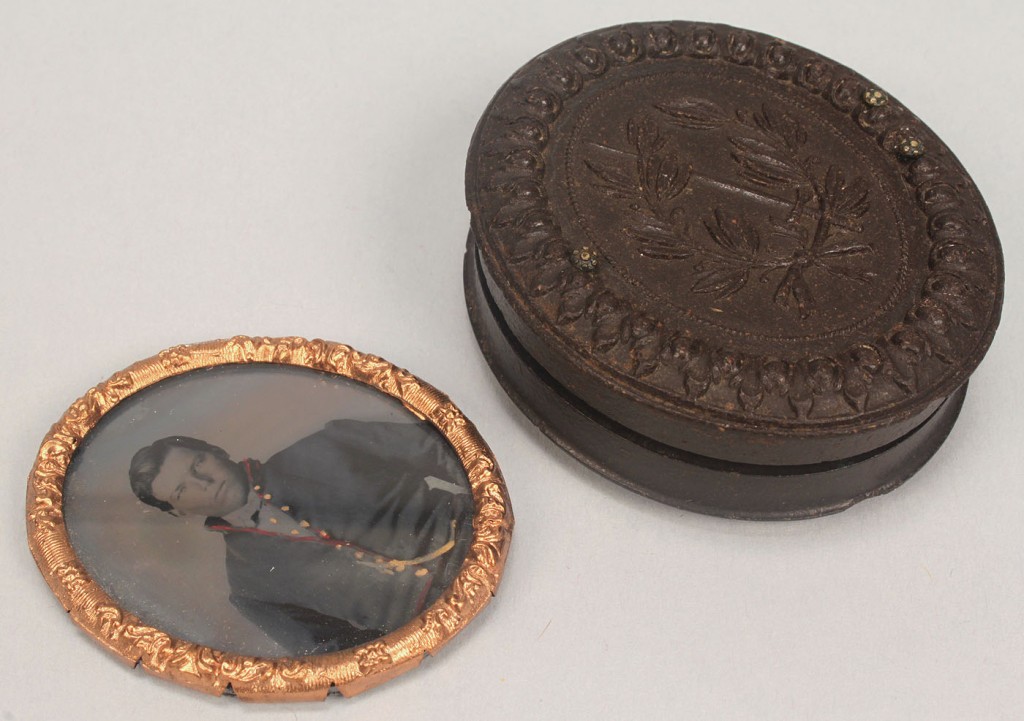 Lot 67: Union soldier tintype in oval gutta percha case