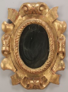 Lot 709: Oval giltwood mirror with rope molded edging