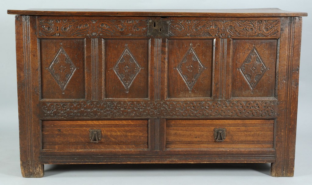 Lot 714: Early Carved English Oak Coffer