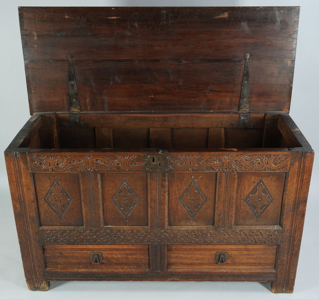 Lot 714: Early Carved English Oak Coffer