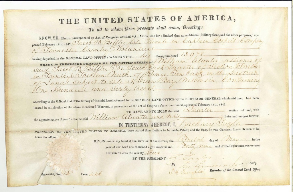 Lot 71: Zachary Taylor land grant to Jacob Biffle, CSA