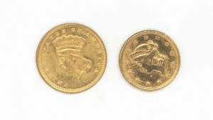 Lot 740: 2 U.S.  One Dollar Gold Coins– 1851, 1874