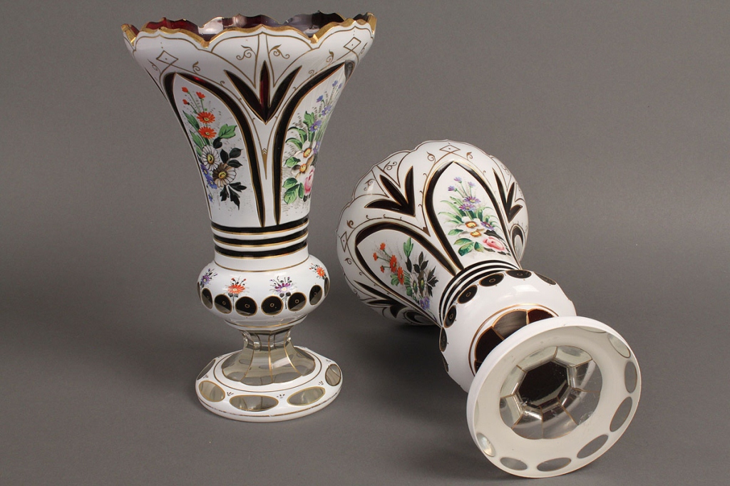 Lot 777: Pair of Bohemian Overlay Mantle Vases