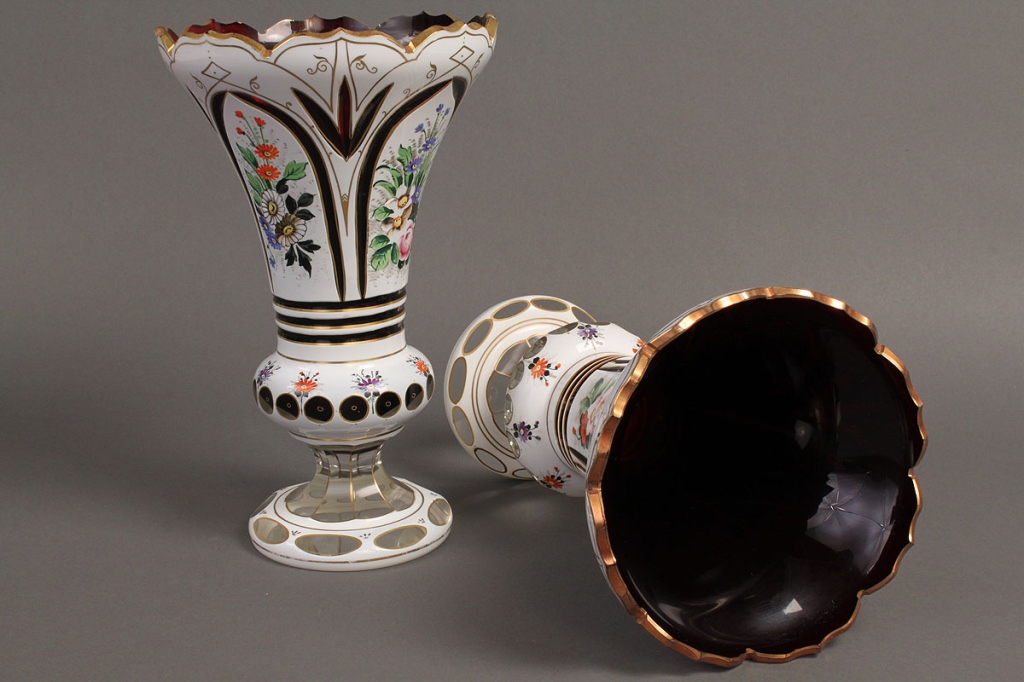 Lot 777: Pair of Bohemian Overlay Mantle Vases
