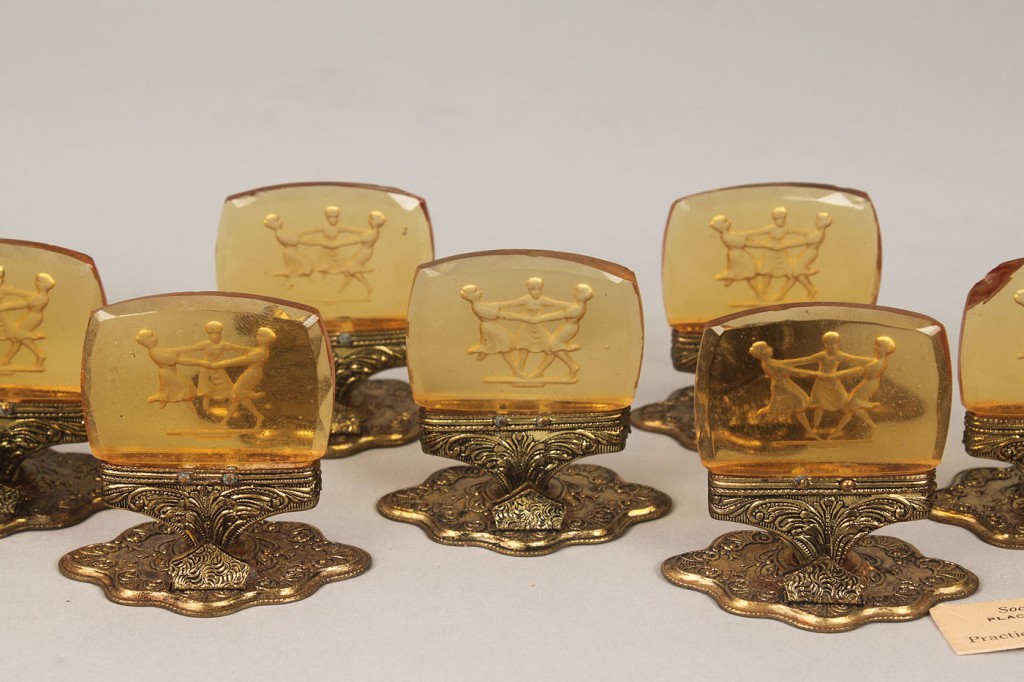 Lot 778: Czech Amber Glass Placecard Holders and Marble
