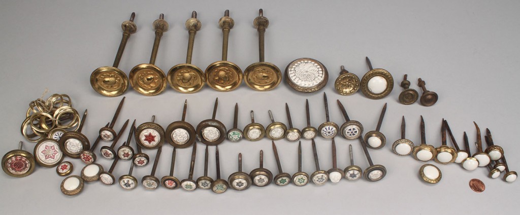 Lot 785: Large Lot of Sulfide and Brass Curtain Tiebacks