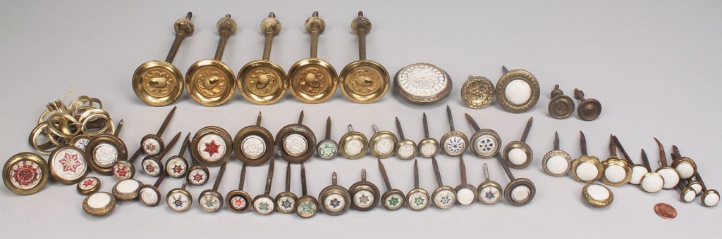 Lot 785: Large Lot of Sulfide and Brass Curtain Tiebacks