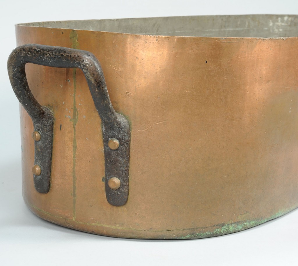Lot 790: Copper Oval Cooker with Cast-iron Handles, Signed