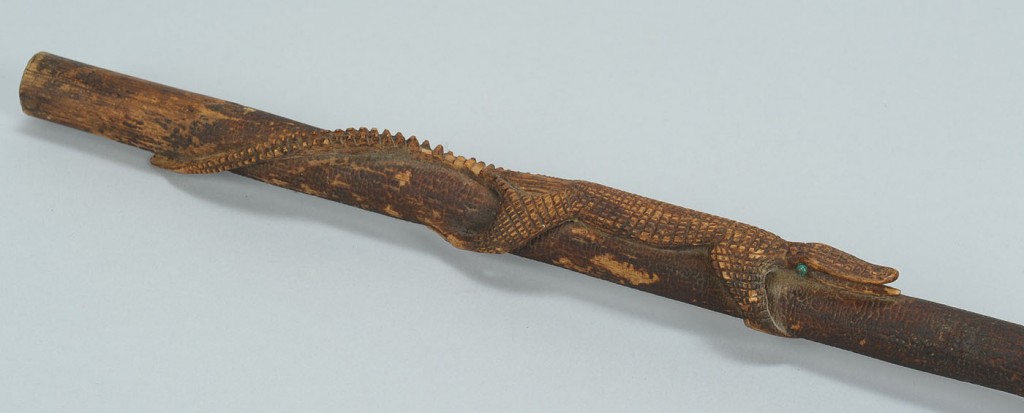 Lot 97: 2 Carved Folk Art Alligator Cane & Cane Handle