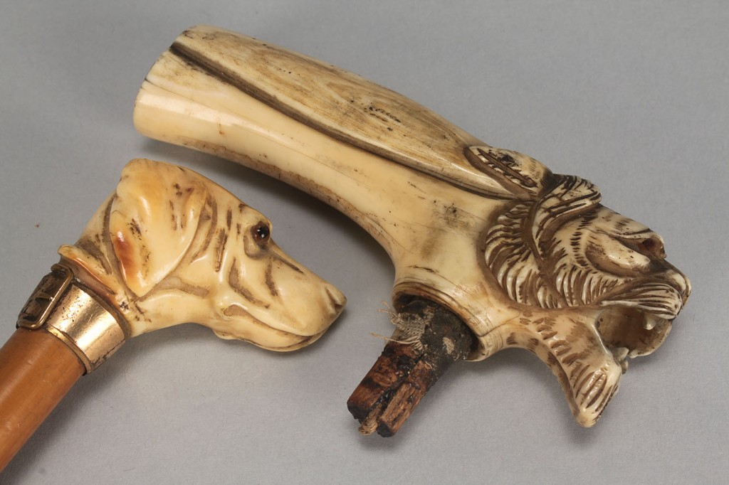 Lot 98: 4 Ivory Items: Letter openers, cane & umbrella han