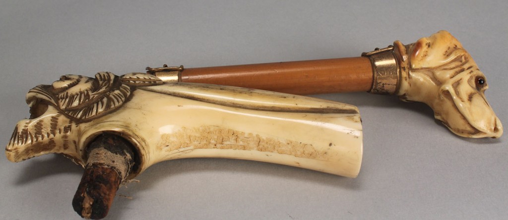 Lot 98: 4 Ivory Items: Letter openers, cane & umbrella han