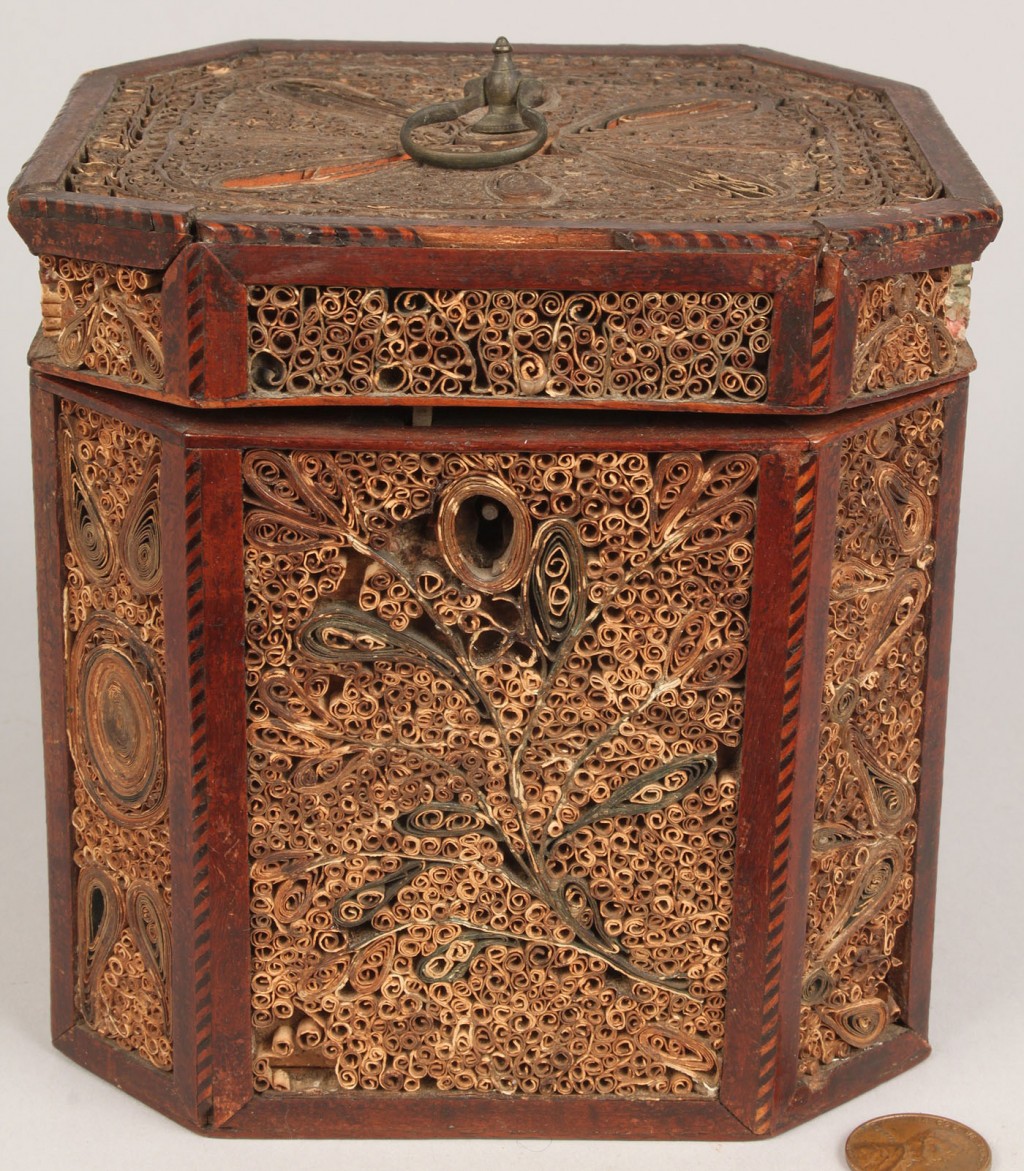 Lot 99: Quillwork box or tea caddy octagonal