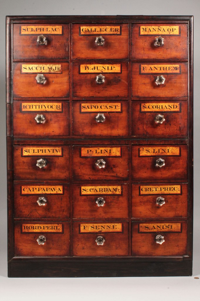 Lot 111: Apothecary Cabinet w/ Apothecary Items